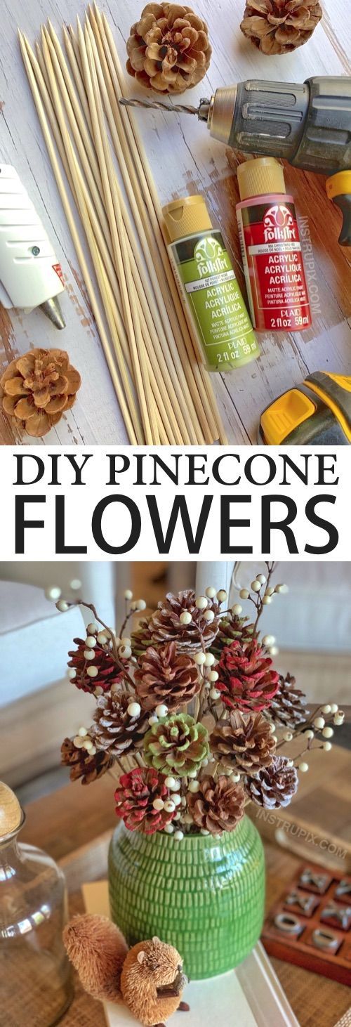 DIY Pinecone Flowers With Stems - DIY Pinecone Flowers With Stems -   19 beauty DIY crafts ideas