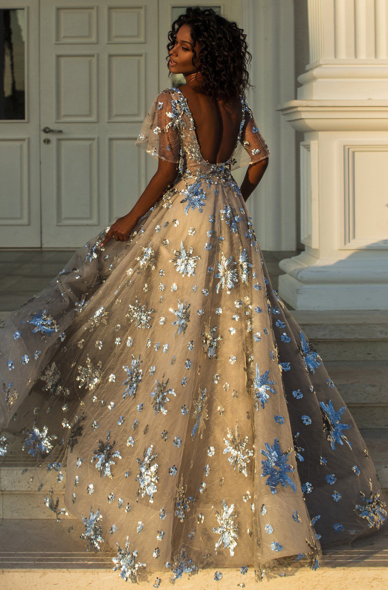 Tarik Ediz - 50654 Flutter Sleeve Plunging Sequined A-Line Gown - Tarik Ediz - 50654 Flutter Sleeve Plunging Sequined A-Line Gown -   19 beauty Dresses 2019 ideas