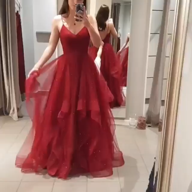 Sparkly Straps Ruffles Red Long Prom Dress with Open Back - Sparkly Straps Ruffles Red Long Prom Dress with Open Back -   19 beauty Dresses 2019 ideas