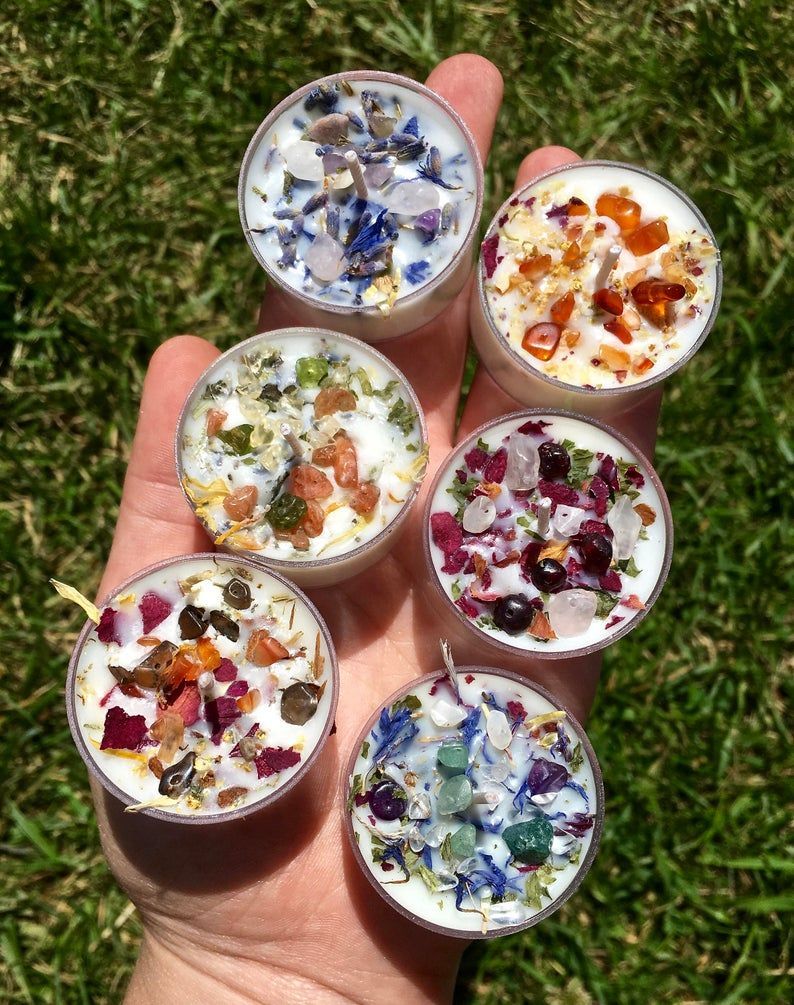 Crystals & Herbs Tealight Candles Soy - Energy Candles handmade - Aromatherapy Candles - soy candle - Healing crystals - Custom candles - Crystals & Herbs Tealight Candles Soy - Energy Candles handmade - Aromatherapy Candles - soy candle - Healing crystals - Custom candles -   19 diy Candles with herbs ideas