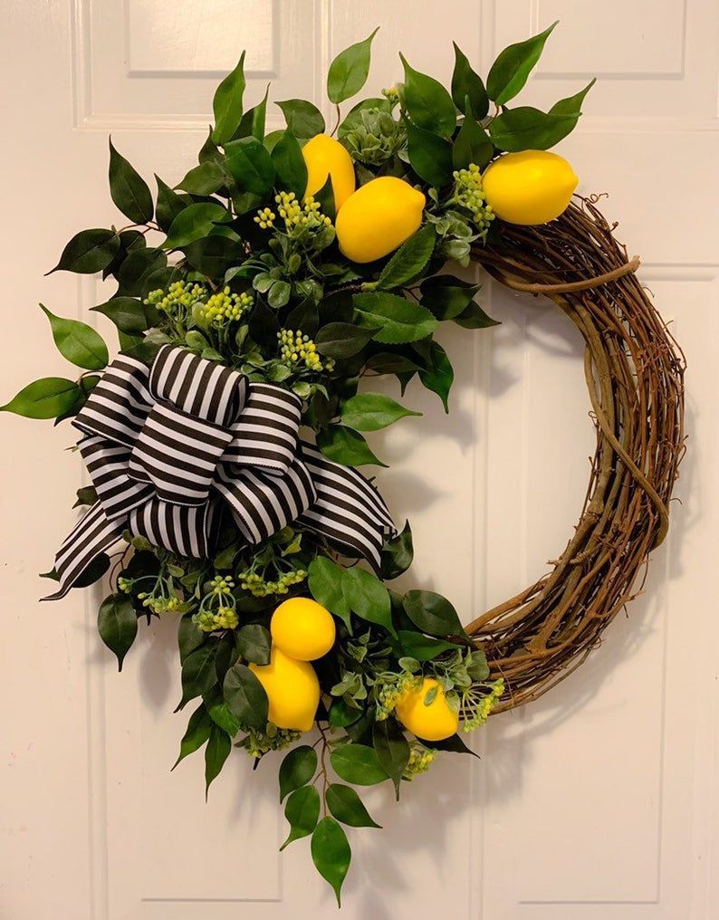 Summer wreath, lemon wreath, lemon decor, summer front door wreath, grapevine wreath, farmhouse wreath - Summer wreath, lemon wreath, lemon decor, summer front door wreath, grapevine wreath, farmhouse wreath -   19 diy Decorations summer ideas