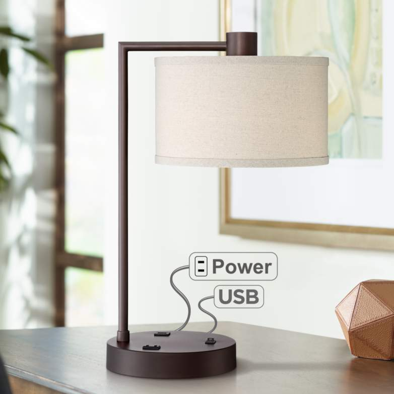 Colby Bronze Finish Desk Lamp with Outlet and USB Port - Colby Bronze Finish Desk Lamp with Outlet and USB Port -   19 diy Lamp bedside ideas