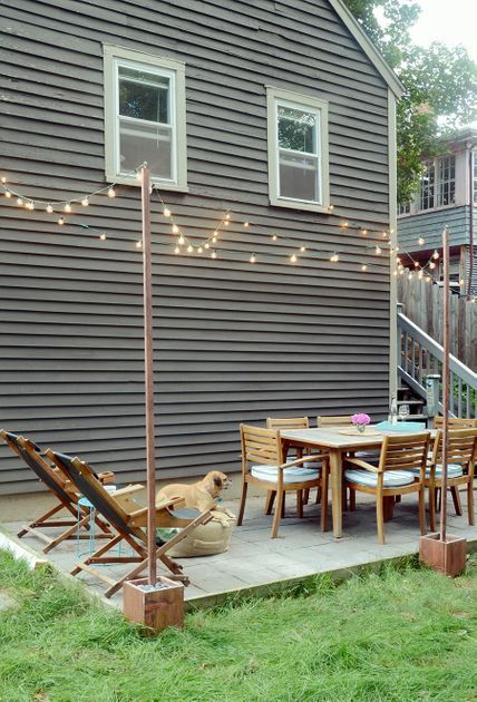 DIY Outdoor Bistro Light Stands For Your Patio - DIY Outdoor Bistro Light Stands For Your Patio -   19 diy Outdoor deko ideas