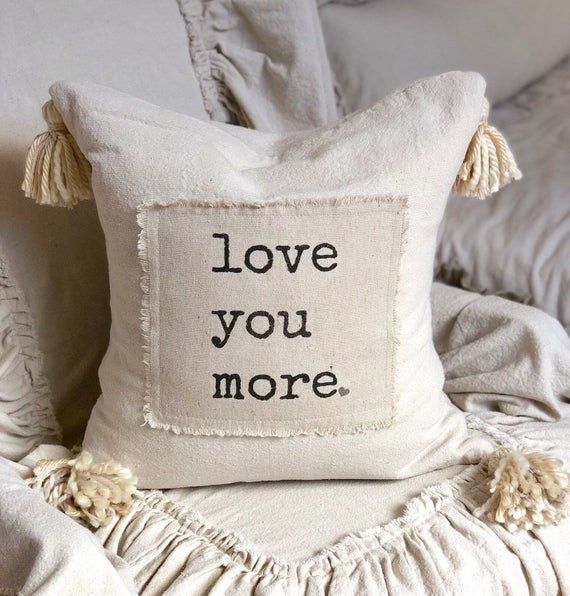 Custom Handmade Pillow Cover with Saying,Love you more,Ivory Rustic pillow with Tassels.Boho pillow, - Custom Handmade Pillow Cover with Saying,Love you more,Ivory Rustic pillow with Tassels.Boho pillow, -   19 diy Pillows with tassels ideas
