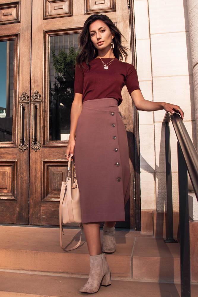 Maryn Button Down Skirt in Plum - Maryn Button Down Skirt in Plum -   19 fitness Outfits modest ideas