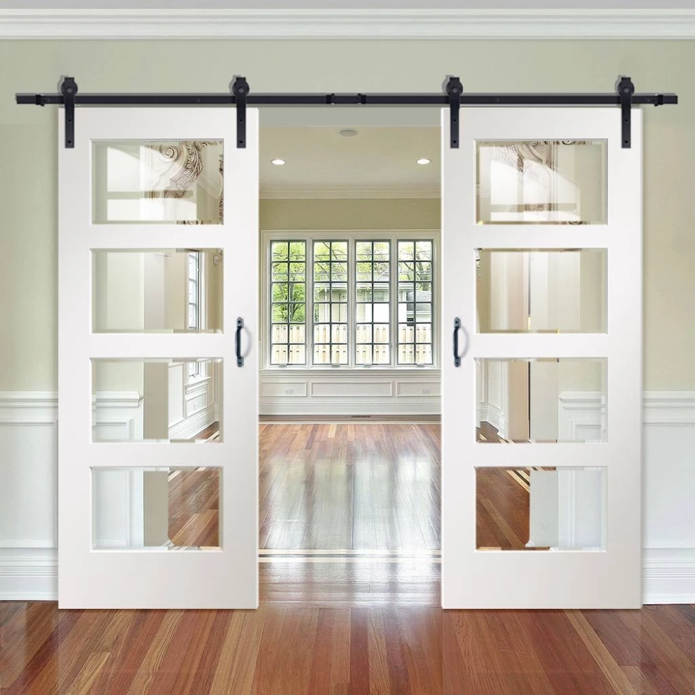 Double Sliding Door & Track - Severo White 4 Pane Doors - Clear Bevelled Glass - Prefinished - Double Sliding Door & Track - Severo White 4 Pane Doors - Clear Bevelled Glass - Prefinished -   25 fitness Room door ideas