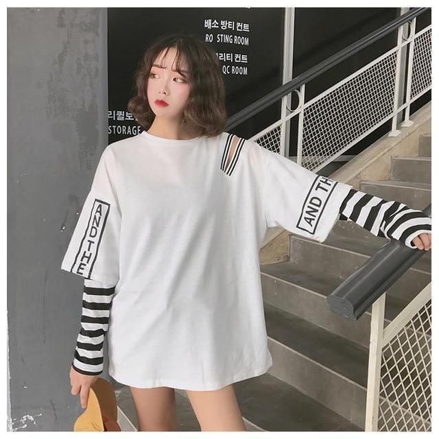 Korean Oversized Long Sleeve T-Shirt Off Shoulder Kawaii Top - Korean Oversized Long Sleeve T-Shirt Off Shoulder Kawaii Top -   13 style Korean oversize ideas