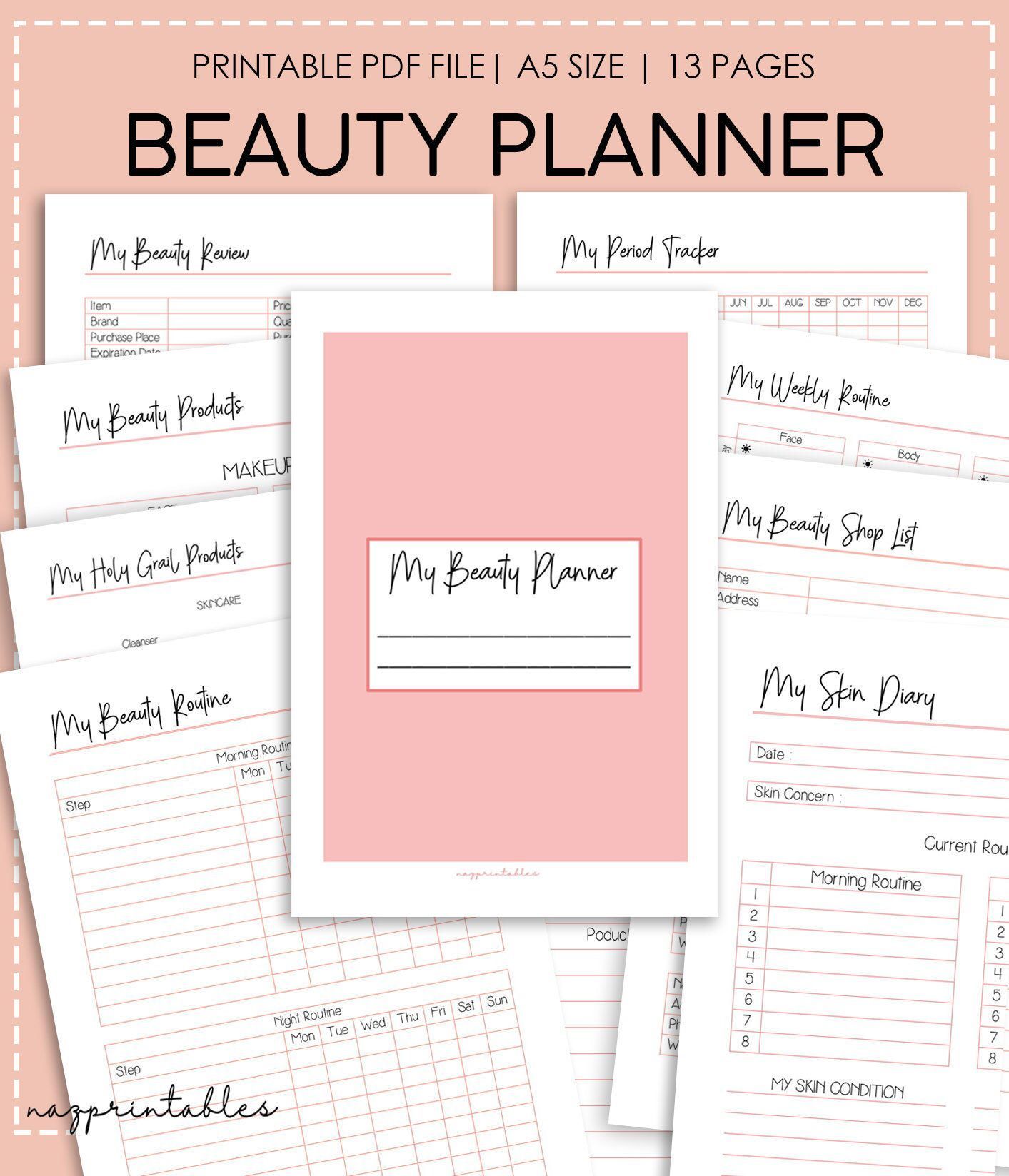 NEW Beauty Planner | Beauty Routine Tracker | Skincare Routine Tracker | Makeup Planner | Period Tracker| Printable Planner | A5 Size - NEW Beauty Planner | Beauty Routine Tracker | Skincare Routine Tracker | Makeup Planner | Period Tracker| Printable Planner | A5 Size -   18 beauty Routines checklist ideas