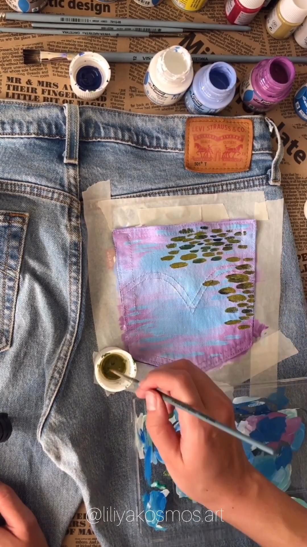 Hand painted jeans pocket Monet Waterlilies jean price Not | Etsy - Hand painted jeans pocket Monet Waterlilies jean price Not | Etsy -   diy Clothes crafts