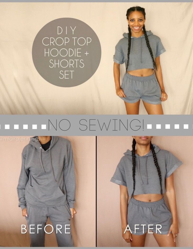 DIY Crop Top Hoodie + Shorts Set (No Sewing Required) - DIY Crop Top Hoodie + Shorts Set (No Sewing Required) -   18 diy Clothes crafts ideas