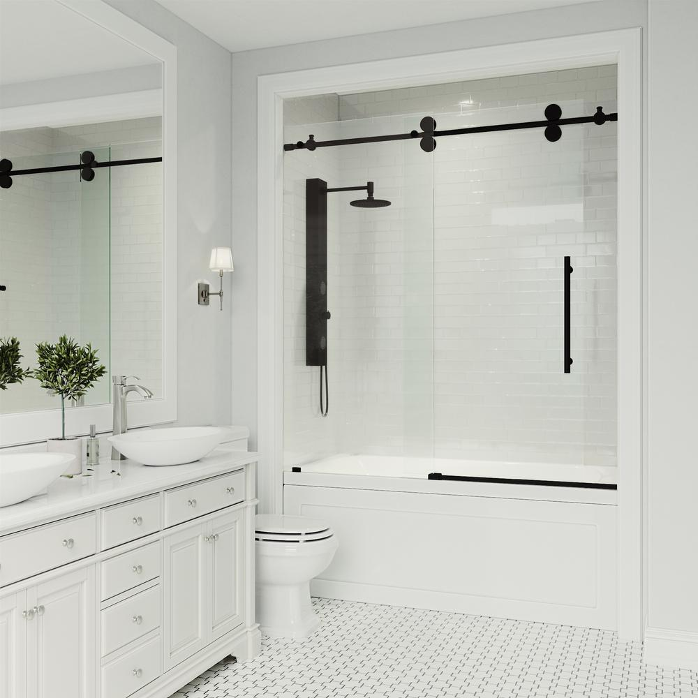 Elan 56 to 60 in. x 66 in. Frameless Sliding Tub Door in Clear/Matte Black with Clear Glass and Handle - Elan 56 to 60 in. x 66 in. Frameless Sliding Tub Door in Clear/Matte Black with Clear Glass and Handle -   19 diy Bathroom tub ideas