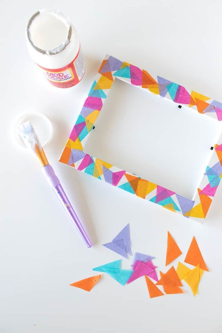 Colorful Geometric Frame Using Tissue Paper - Mod Podge Rocks - Colorful Geometric Frame Using Tissue Paper - Mod Podge Rocks -   19 diy Paper frame ideas