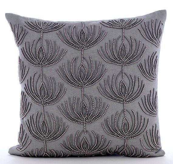 Designer Lotus, Art Deco, Beaded Throw Cushion 16