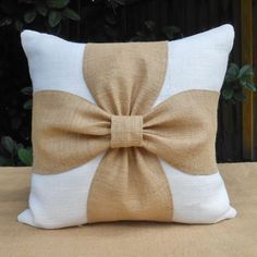 Burlap bow pillow cover in off white and natural burlap 18x18 - Burlap bow pillow cover in off white and natural burlap 18x18 -   19 diy Pillows couch ideas