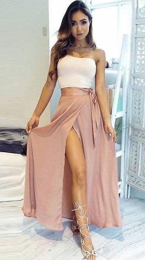 Two Piece Prom Dress,Simple Prom Dress,Cheap Prom Dress,Strapless Ankle-Length High Split Chiffon Prom Dress - Two Piece Prom Dress,Simple Prom Dress,Cheap Prom Dress,Strapless Ankle-Length High Split Chiffon Prom Dress -   20 beauty Dresses two piece ideas