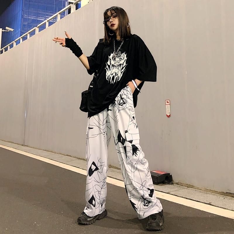 Harajuku style dark black graffiti pants - Harajuku style dark black graffiti pants -   13 style Grunge fashion ideas