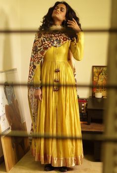 Ankle length yellow gherdar in handloom chanderi - Ankle length yellow gherdar in handloom chanderi -   17 beauty Dresses pakistani ideas