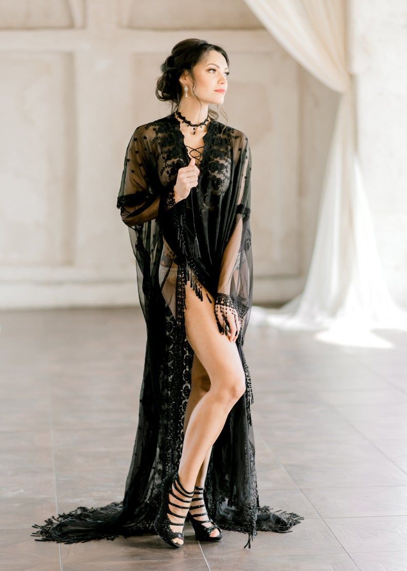 BLACK LACE CAFTAN for wedding day, boudoir photo shoot, over lingerie on your wedding night, for a maternity photo shoot, honeymoon ligerie - BLACK LACE CAFTAN for wedding day, boudoir photo shoot, over lingerie on your wedding night, for a maternity photo shoot, honeymoon ligerie -   18 beauty Shoot outfit ideas