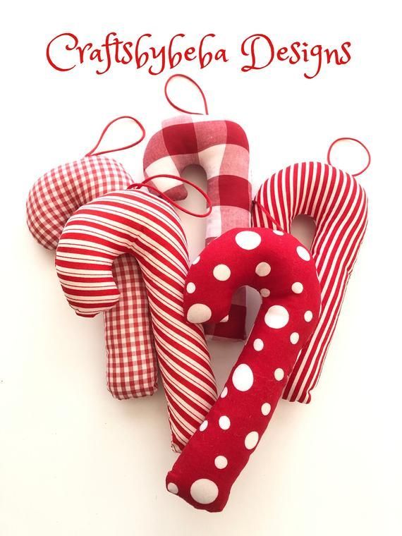 Candy Cane Ornaments / Christmas Ornaments / Set of 5 Candy Canes / Red and White Candy Cane Xmas Ornaments / Hanging Candy Cane / Handmade - Candy Cane Ornaments / Christmas Ornaments / Set of 5 Candy Canes / Red and White Candy Cane Xmas Ornaments / Hanging Candy Cane / Handmade -   18 diy Christmas Decorations sewing ideas