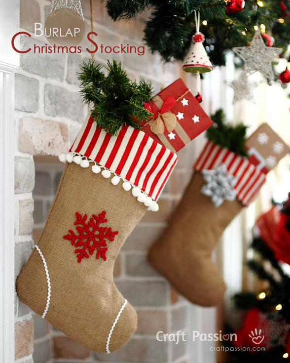 Burlap Christmas Stocking - Free Sew Pattern | Craft Passion - Burlap Christmas Stocking - Free Sew Pattern | Craft Passion -   18 diy Christmas Decorations sewing ideas
