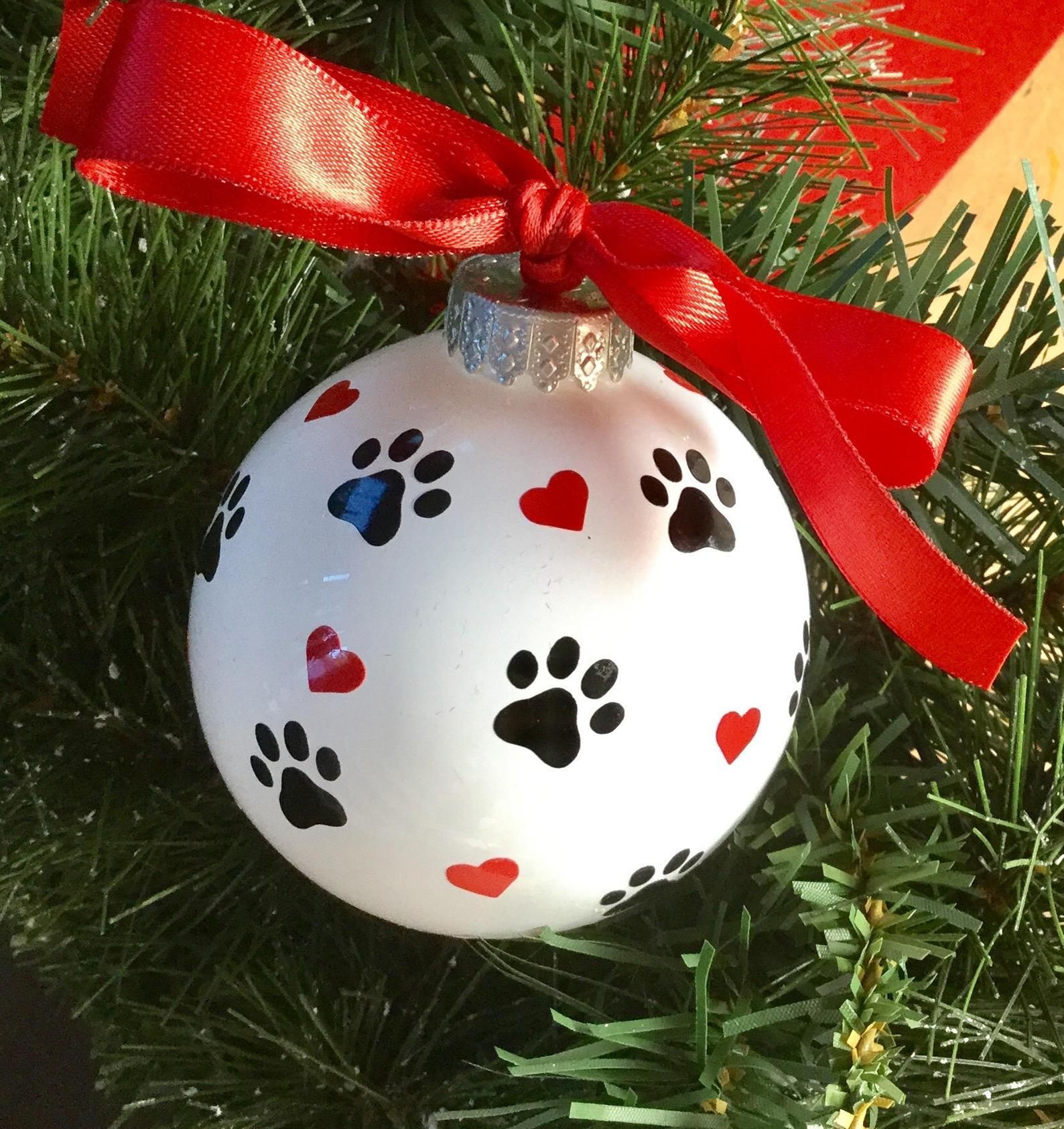 Dog Paw Print and Hearts Christmas Ornament - Personalized Dog Ornament - Dog Paw Print and Hearts Christmas Ornament - Personalized Dog Ornament -   18 diy Christmas ornaments ideas