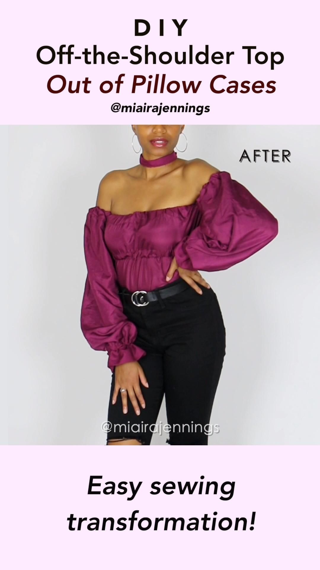 DIY Puff Sleeve Off-the-Shoulder Top Out of Pillow Cases (Easy Sewing!) - DIY Puff Sleeve Off-the-Shoulder Top Out of Pillow Cases (Easy Sewing!) -   18 diy Clothes simple ideas