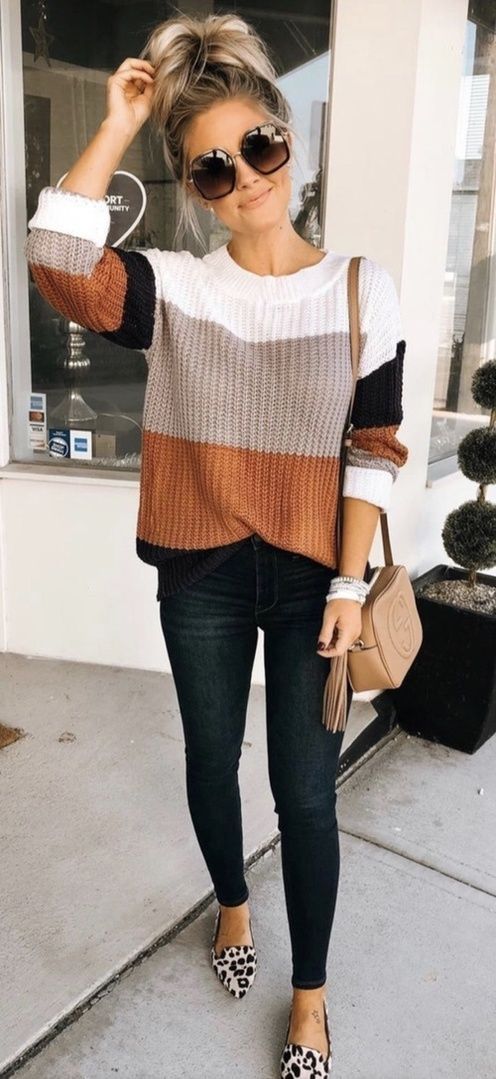 ZESICA Women's Long Sleeve Crew Neck Striped Color Block Casual Loose Knitted Pullover Sweater Tops - ZESICA Women's Long Sleeve Crew Neck Striped Color Block Casual Loose Knitted Pullover Sweater Tops -   18 style Fashion 2019 ideas