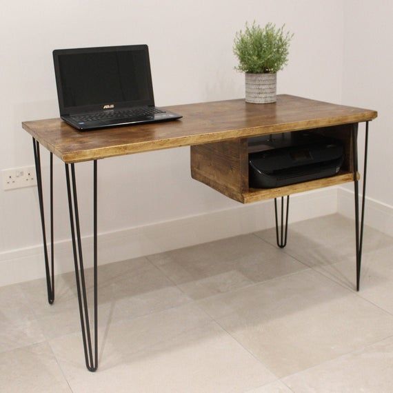 Wooden desk with printer shelf | Etsy - Wooden desk with printer shelf | Etsy -   19 diy Desk industrial ideas