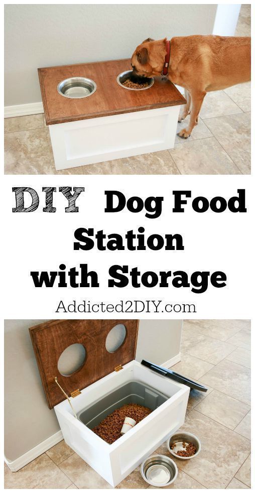 DIY Dog Food Station with Storage - DIY Dog Food Station with Storage -   19 diy Dog organization ideas