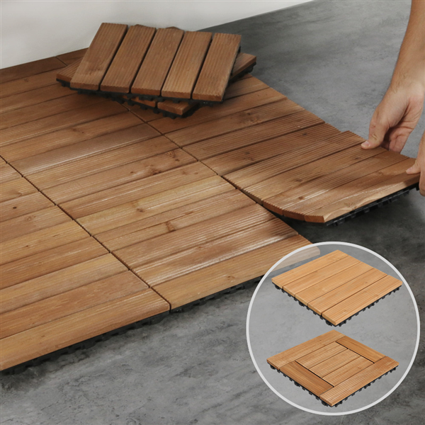 27pcs Patio Pavers Wood Flooring Tiles,Interlocking Wood Tiles Indoor & Outdoor,12 x 12