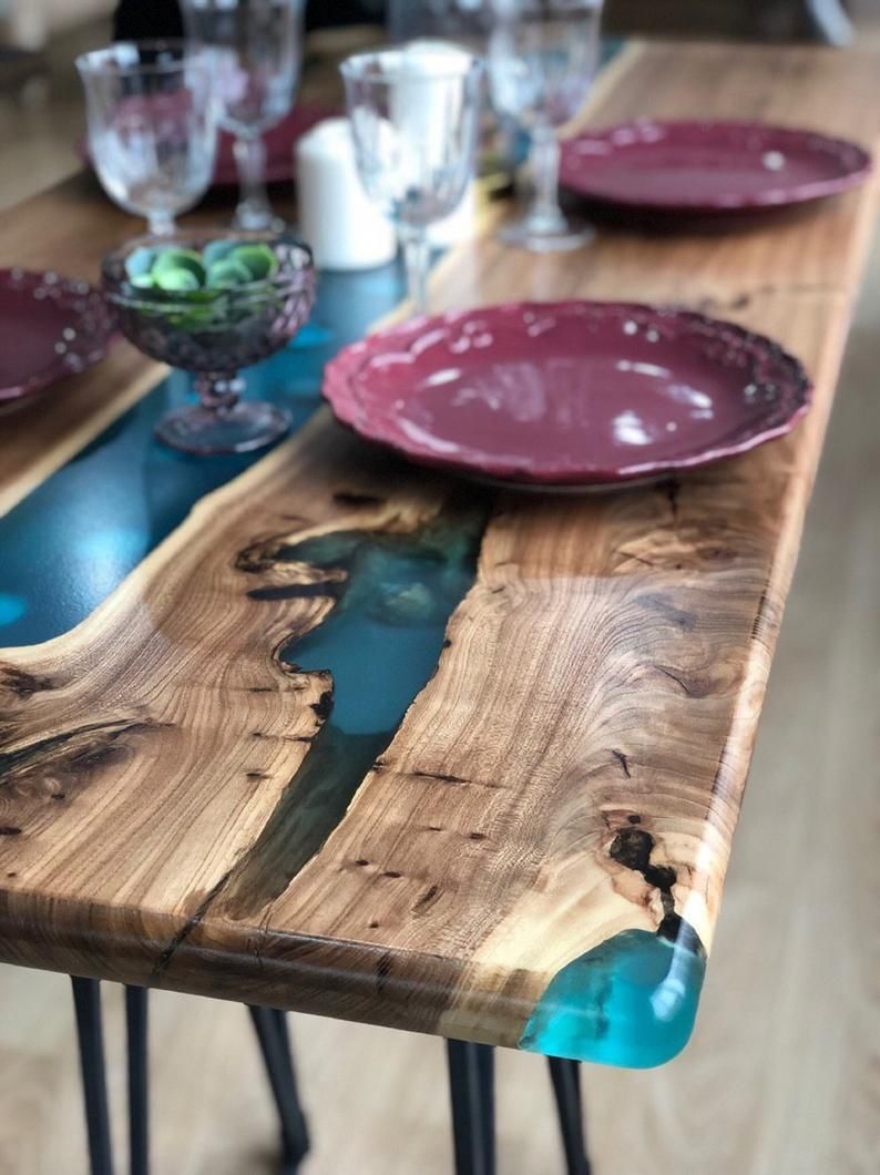 Lagoon table with shells, live edge table, Azure epoxy Table, Epoxy shells table, epoxy resin table, river table, Wood table epoxy - Lagoon table with shells, live edge table, Azure epoxy Table, Epoxy shells table, epoxy resin table, river table, Wood table epoxy -   19 diy Table epoxy ideas