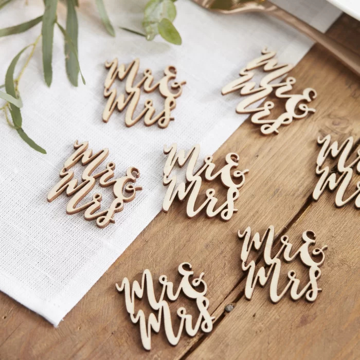 Mr. and Mrs. Wooden Table Confetti - Mr. and Mrs. Wooden Table Confetti -   19 diy Wedding confetti ideas