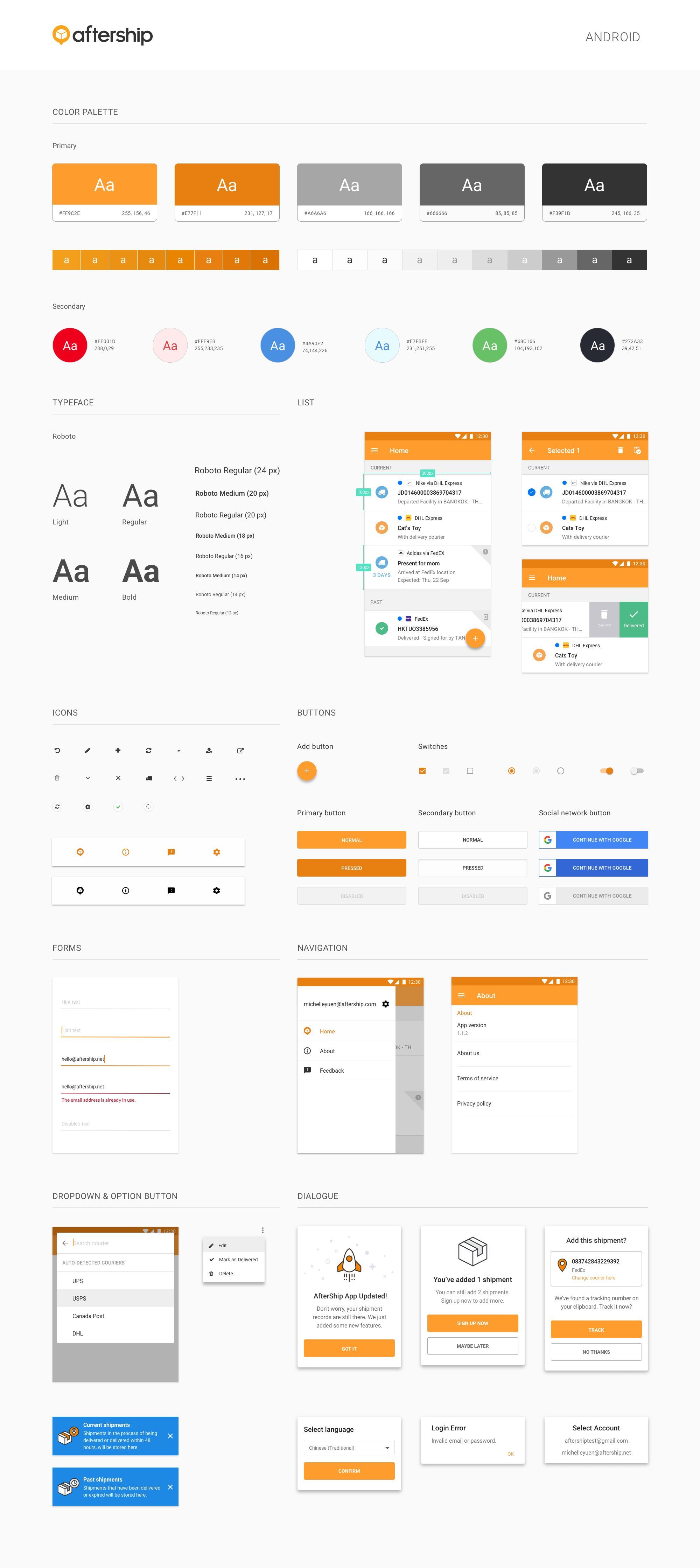 aftership_android_app_ui_style_guide.jpg by Michelle Yuen - aftership_android_app_ui_style_guide.jpg by Michelle Yuen -   19 style Guides book ideas