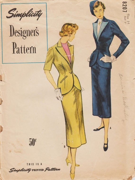 Simplicity Designer 8207 / Vintage 1940s Sewing Pattern / | Etsy - Simplicity Designer 8207 / Vintage 1940s Sewing Pattern / | Etsy -   19 vintage diy Fashion ideas