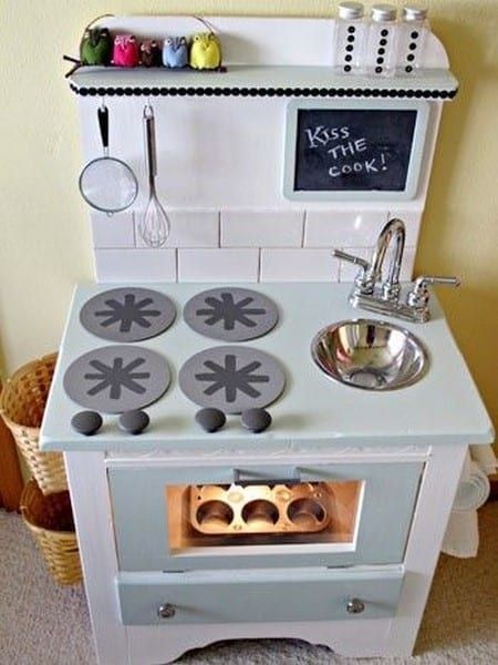 How to make a Play Kitchen from a $10 piece of furniture - at home with Ashley - How to make a Play Kitchen from a $10 piece of furniture - at home with Ashley -   21 diy Kids kitchen ideas