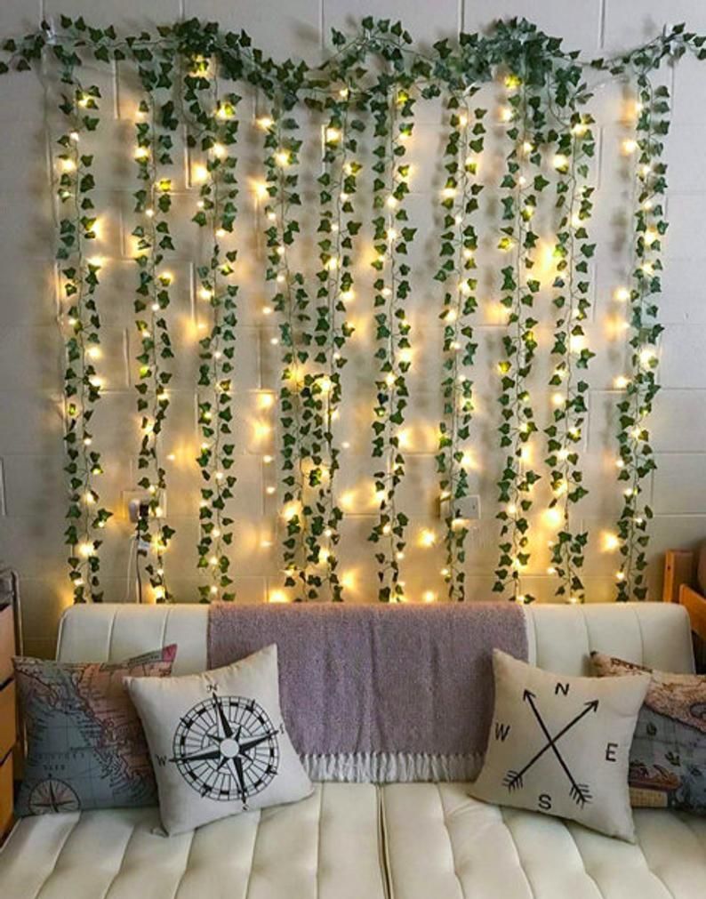 12 Strands (Each 7ft) Artificial Ivy Garland with 80 LED String Light Eucalyptus DIY Botanical Greenery for Party Wreath Fake Foliage - 12 Strands (Each 7ft) Artificial Ivy Garland with 80 LED String Light Eucalyptus DIY Botanical Greenery for Party Wreath Fake Foliage -   23 diy Decoracion juvenil ideas