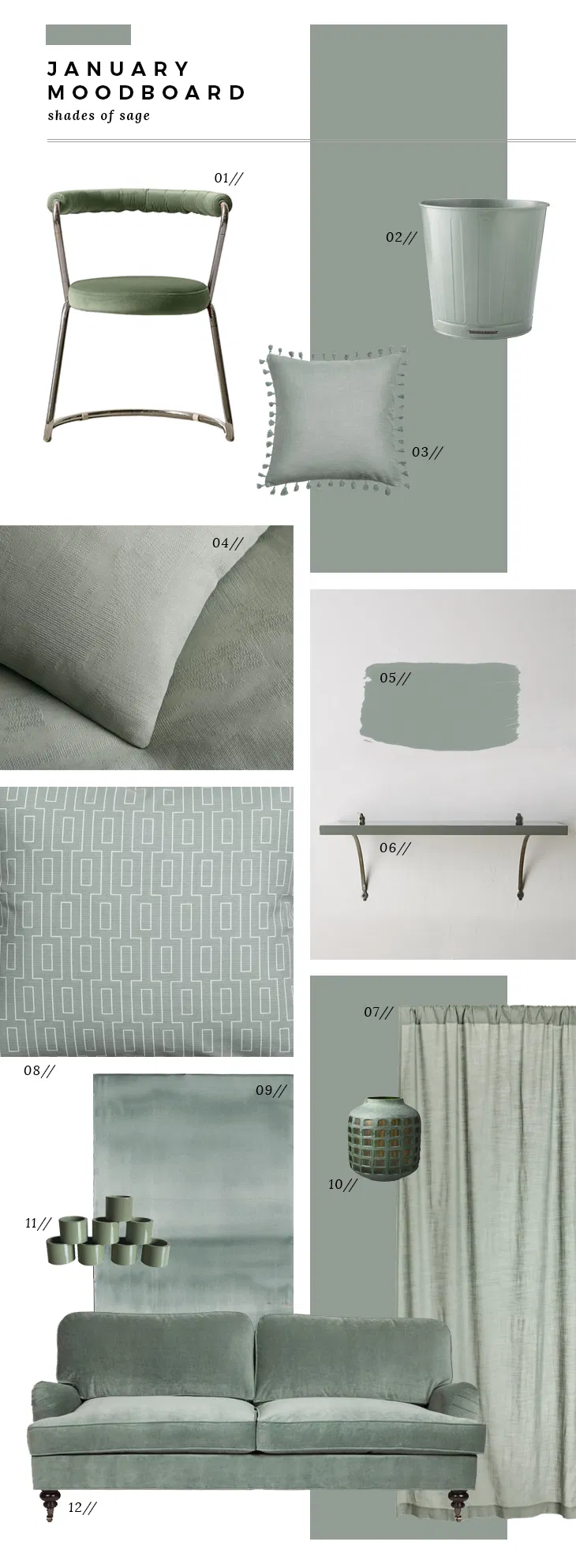 January Moodboard : Sage Green - Room for Tuesday - January Moodboard : Sage Green - Room for Tuesday -   15 sage green living room decor ideas