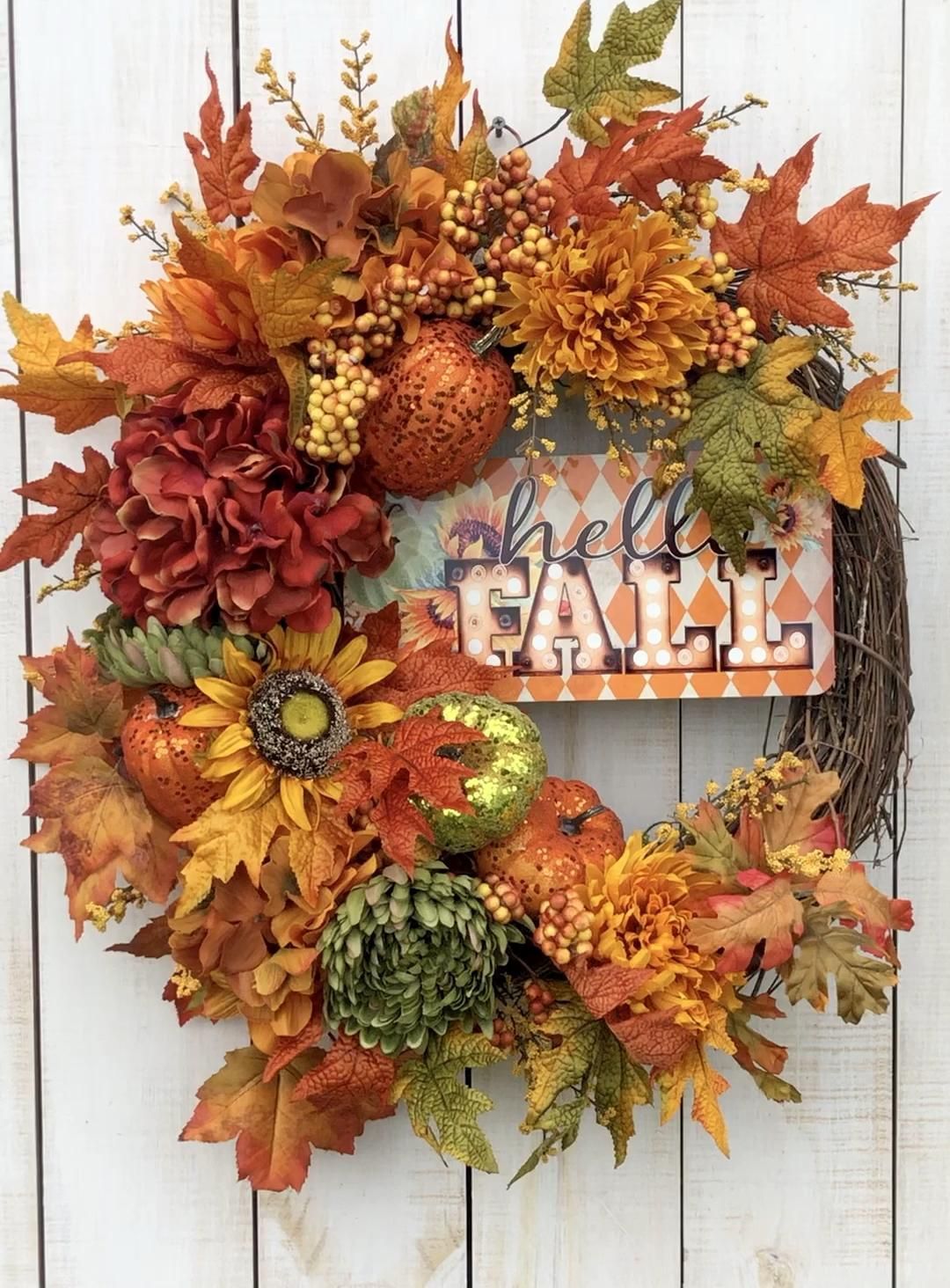 Fall pumpkin and sunflower wreath - Fall pumpkin and sunflower wreath -   17 fall home decor diy thanksgiving decorations ideas