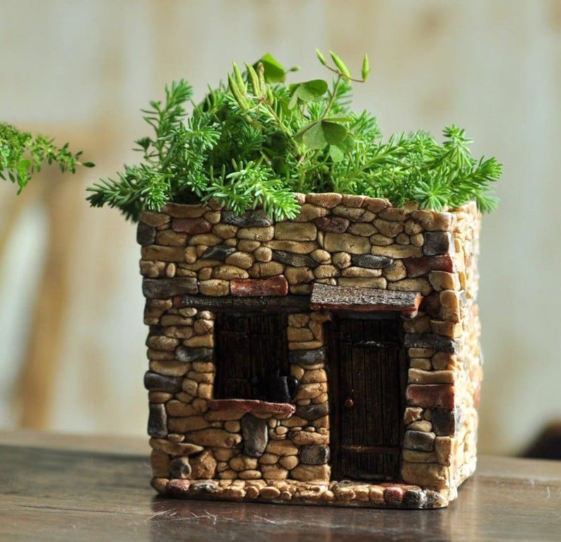 Fairy Garden House Plant Container  Miniature Stone Abode | Etsy - Fairy Garden House Plant Container  Miniature Stone Abode | Etsy -   18 diy Garden pot ideas