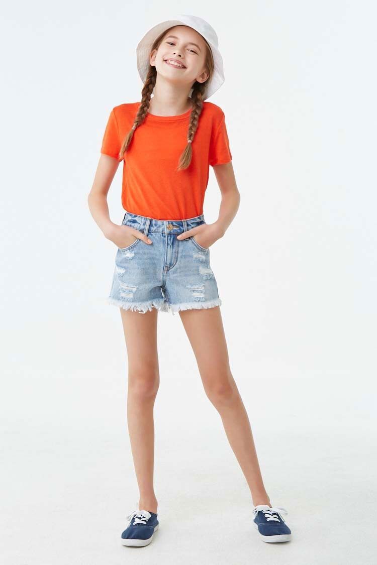 Girls Distressed Denim Shorts (Kids) | Forever 21 - Girls Distressed Denim Shorts (Kids) | Forever 21 -   18 fitness Fashion kids ideas