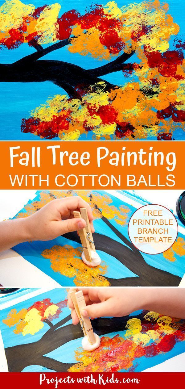 Autumn Tree Painting with Cotton Balls - Autumn Tree Painting with Cotton Balls -   19 diy Kids autumn ideas
