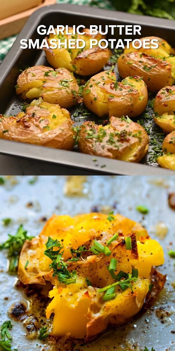 Garlic Butter Smashed Potatoes - Garlic Butter Smashed Potatoes -   thanksgiving recipes side dishes healthy