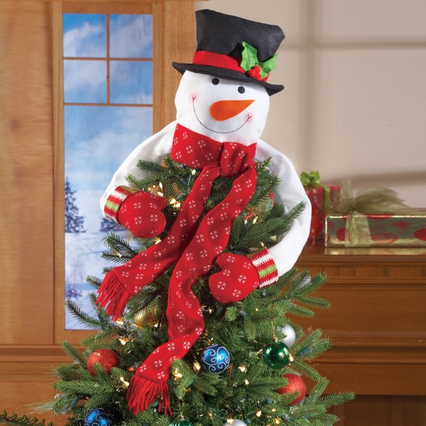 Christmas Hugging Snowman Tree Topper with Red Mittens and Draping Red Scarf - Festive Christmas Tree Decoration - Christmas Hugging Snowman Tree Topper with Red Mittens and Draping Red Scarf - Festive Christmas Tree Decoration -   19 tree topper diy ideas