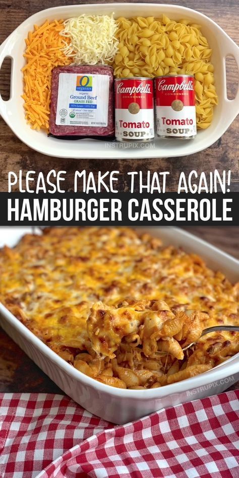 Easy Hamburger Casserole Recipe (4 Ingredients) - Easy Hamburger Casserole Recipe (4 Ingredients) -   20 dinner recipes for family main dishes ground beef ideas
