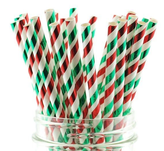 Christmas Shiny Tinsel Foil Straws (25 Pack) - Red and Green Striped Christmas Straws - Christmas Shiny Tinsel Foil Straws (25 Pack) - Red and Green Striped Christmas Straws -   14 xmas nails christmas candy canes ideas