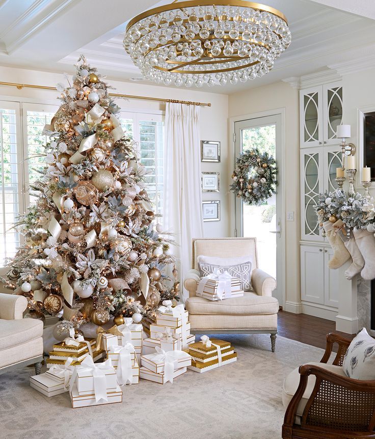 35 Pretty Christmas Living Room Ideas to Get You Ready for the Holidays - 35 Pretty Christmas Living Room Ideas to Get You Ready for the Holidays -   16 christmas tree themes colors ideas