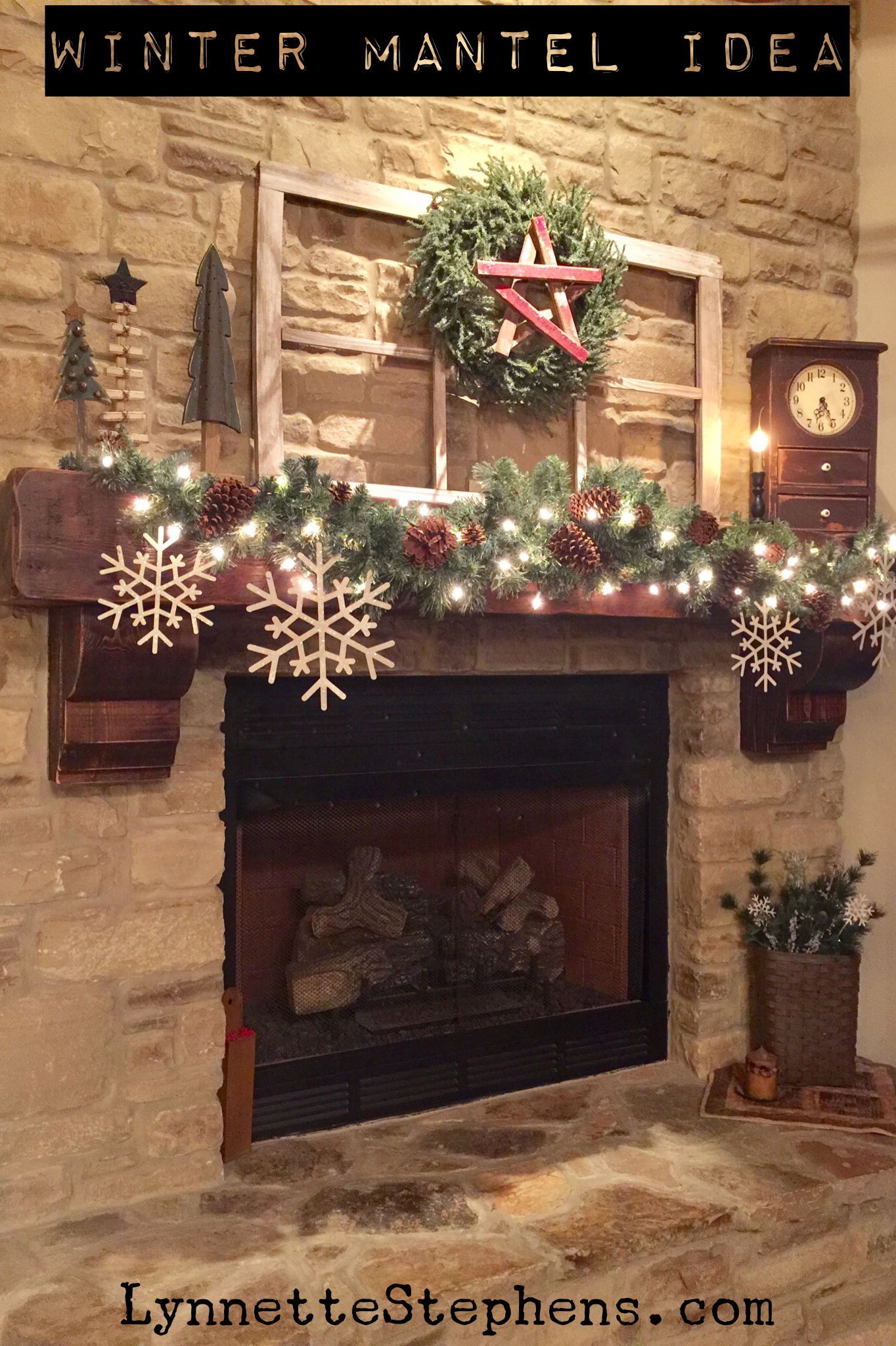 Winter Mantel Idea - Winter Mantel Idea -   18 farmhouse christmas tree topper wreaths & garlands ideas
