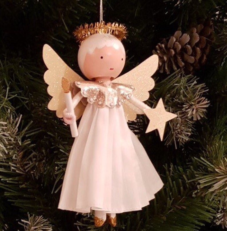 Christmas tree angel by marydollpins, clothes pin dolls, little dolls, christmas doll, Christmas figurine, Christmas angel figurine, angel figurine - Christmas tree angel by marydollpins, clothes pin dolls, little dolls, christmas doll, Christmas figurine, Christmas angel figurine, angel figurine -   19 christmas tree topper diy angel ideas