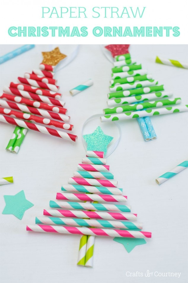 Kids DIY Ornaments: Pretty Paper Straw Christmas Trees - Kids DIY Ornaments: Pretty Paper Straw Christmas Trees -   19 diy christmas decorations for kids paper ideas