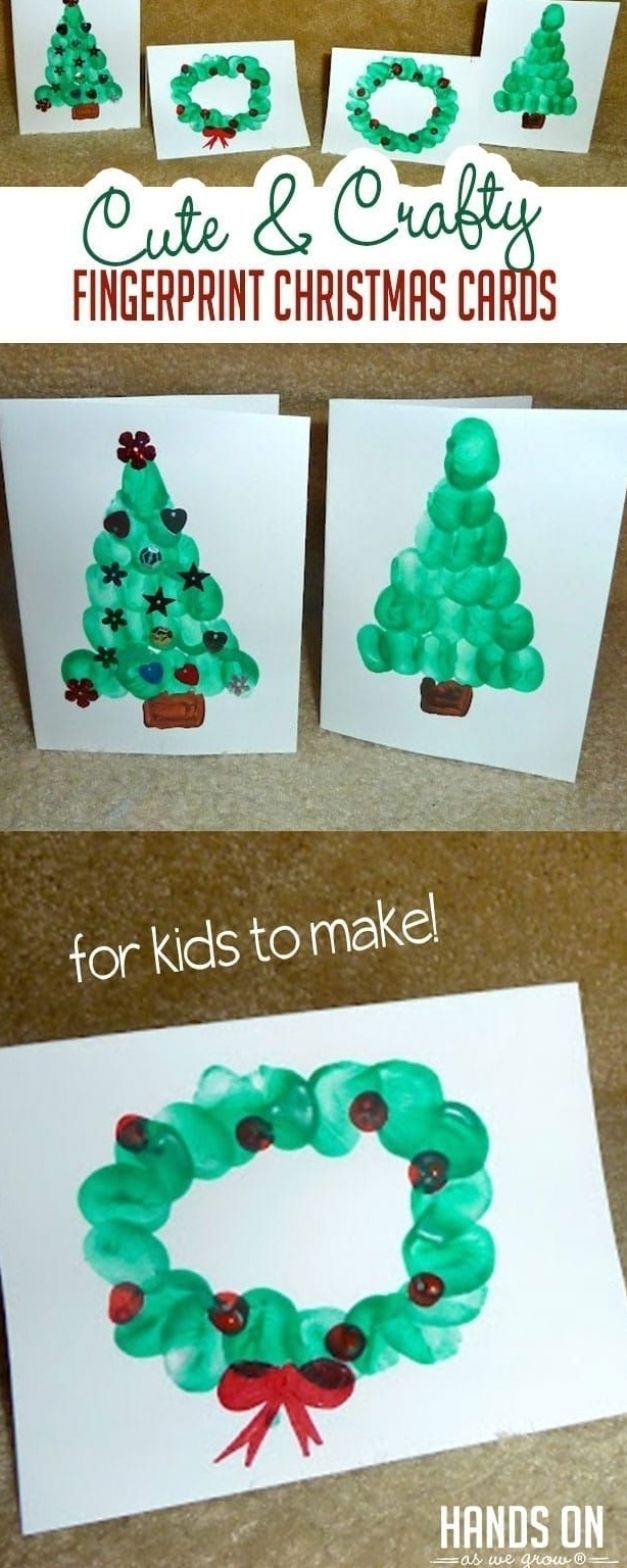 Cute & Crafty Fingerprint Christmas Cards for Kids to Make | HOAWG - Cute & Crafty Fingerprint Christmas Cards for Kids to Make | HOAWG -   19 diy christmas decorations for kids paper ideas